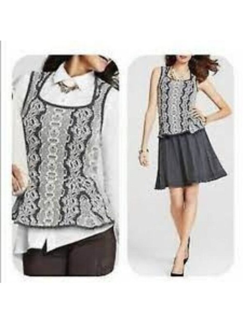 CAbi #887 Gray Peplum Shell Vest sleeveless Sweater Small